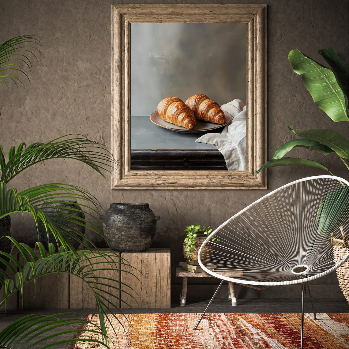 Moody Croissants Painting Vintage Food Still Life Kitchen Home Decor Antique Oil Painting Country Kitchen Wall Art 765 - Image 4