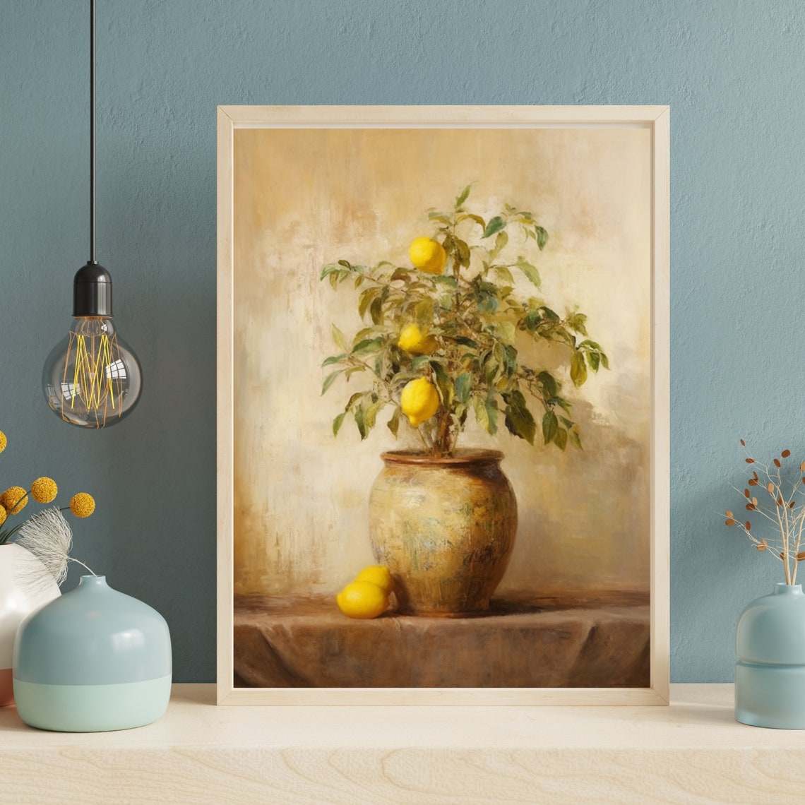 Lemon Tree With Ripe Fruit In Antique Clay Vase Painting Poster - Image 5