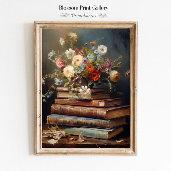 Moody Wildflower Wall Art Book Still Life Decor Flower Print Vintage Oil Painting Decor Rustic Farmhouse Decor 377