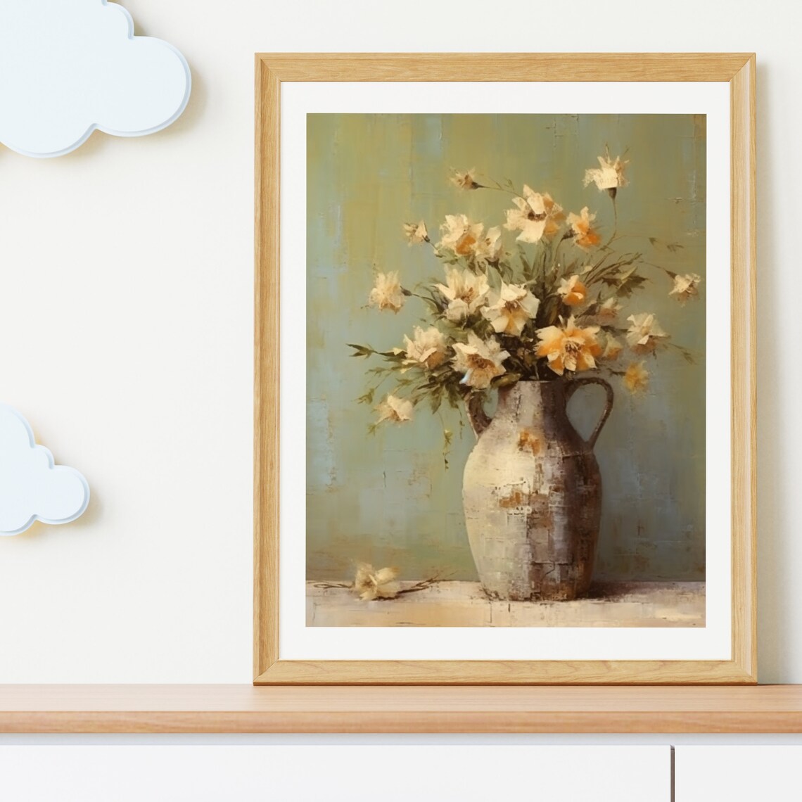 Antique Summer Flowers Still Life Oil Painting Country Kitchen Wall Art Neutral Vintage Print Farmhouse Decor Wild Flower 582 - Image 3