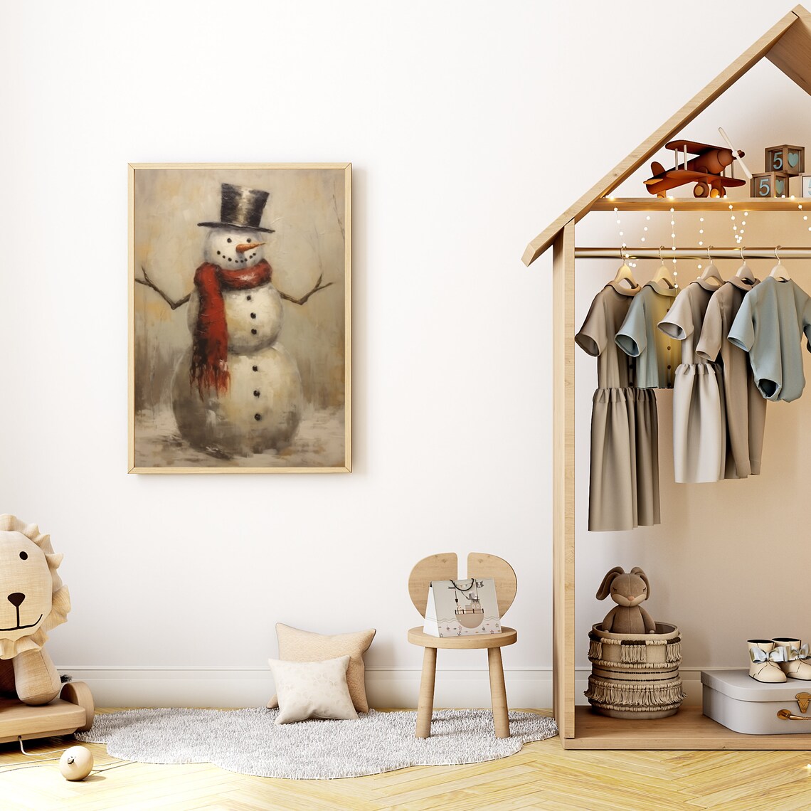 Vintage Snowman in a Top Hat and Red Scarf Christmas Wall Art - Image 5