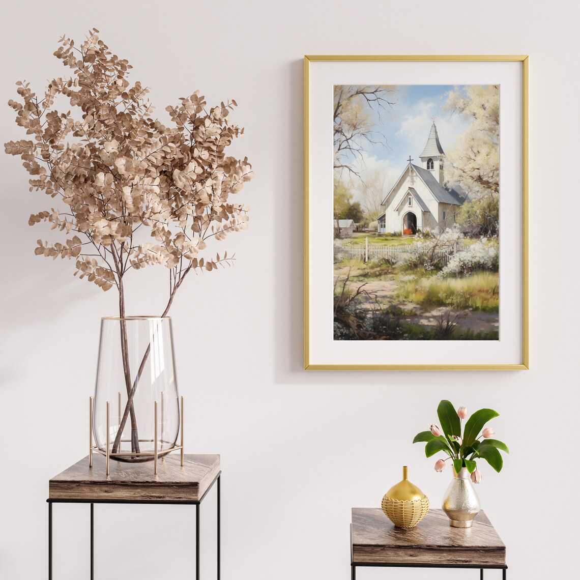 Vintage Church Print Spring Landscape Oil Painting Farmhouse Decor Living Room Wall Art Country Scenery 438 - Image 4