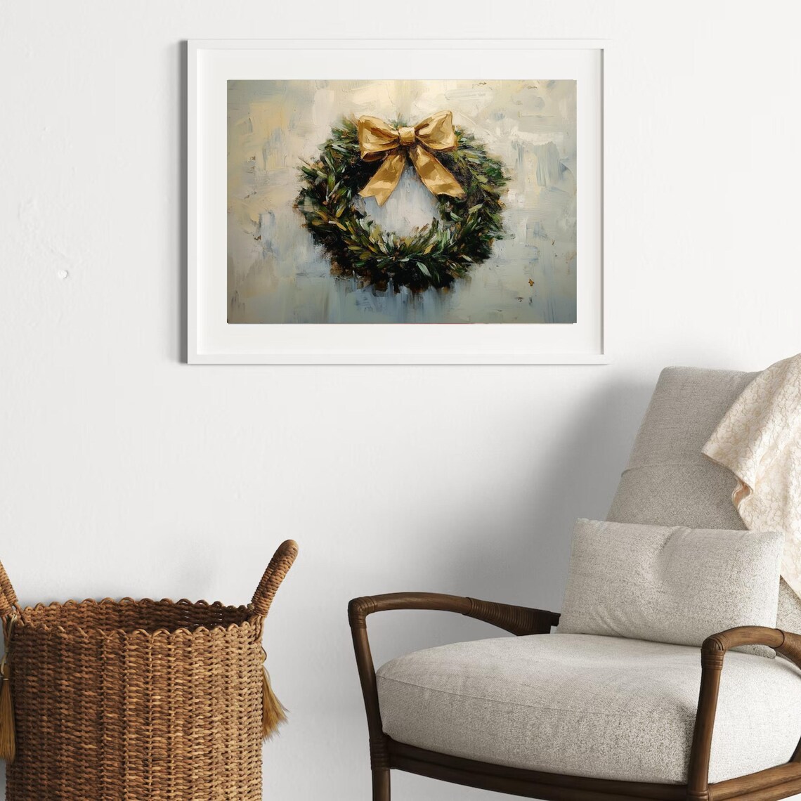 Beautiful Christmas Wreath With Gold Bow Holiday Decor Poster - Image 4