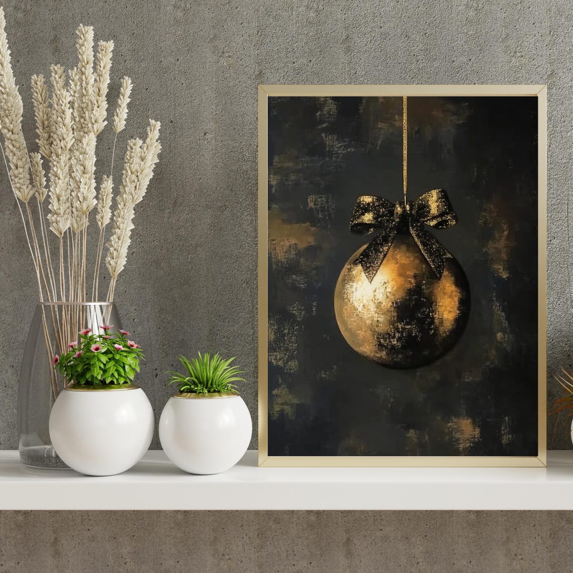Black Gold Christmas Ornament Bow Moody Elegant Holiday Art Poster - Image 6