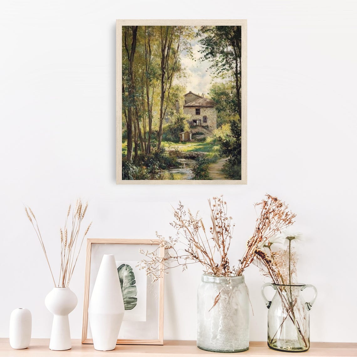 Farmhouse Oil Painting Vintage Rustic Landscape Wall Art Living Room Decor Cottagecore Country Landscape Wall Art Vintage Art 690 - Image 2