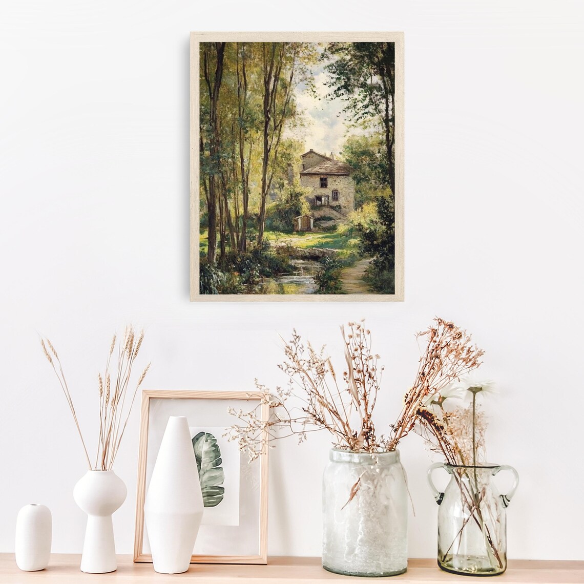 Rustic Stone Farmhouse in Wooded Landscape Vintage Oil Painting Poster - Image 2