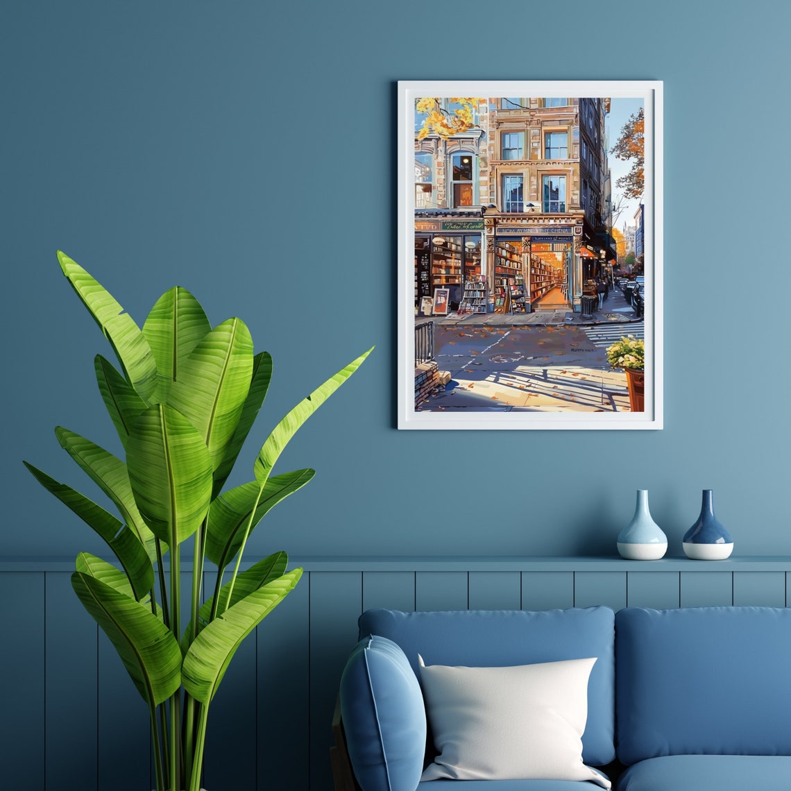 Autumn Bookstore Street Fall Leaves Historic City Painting Poster - Image 4