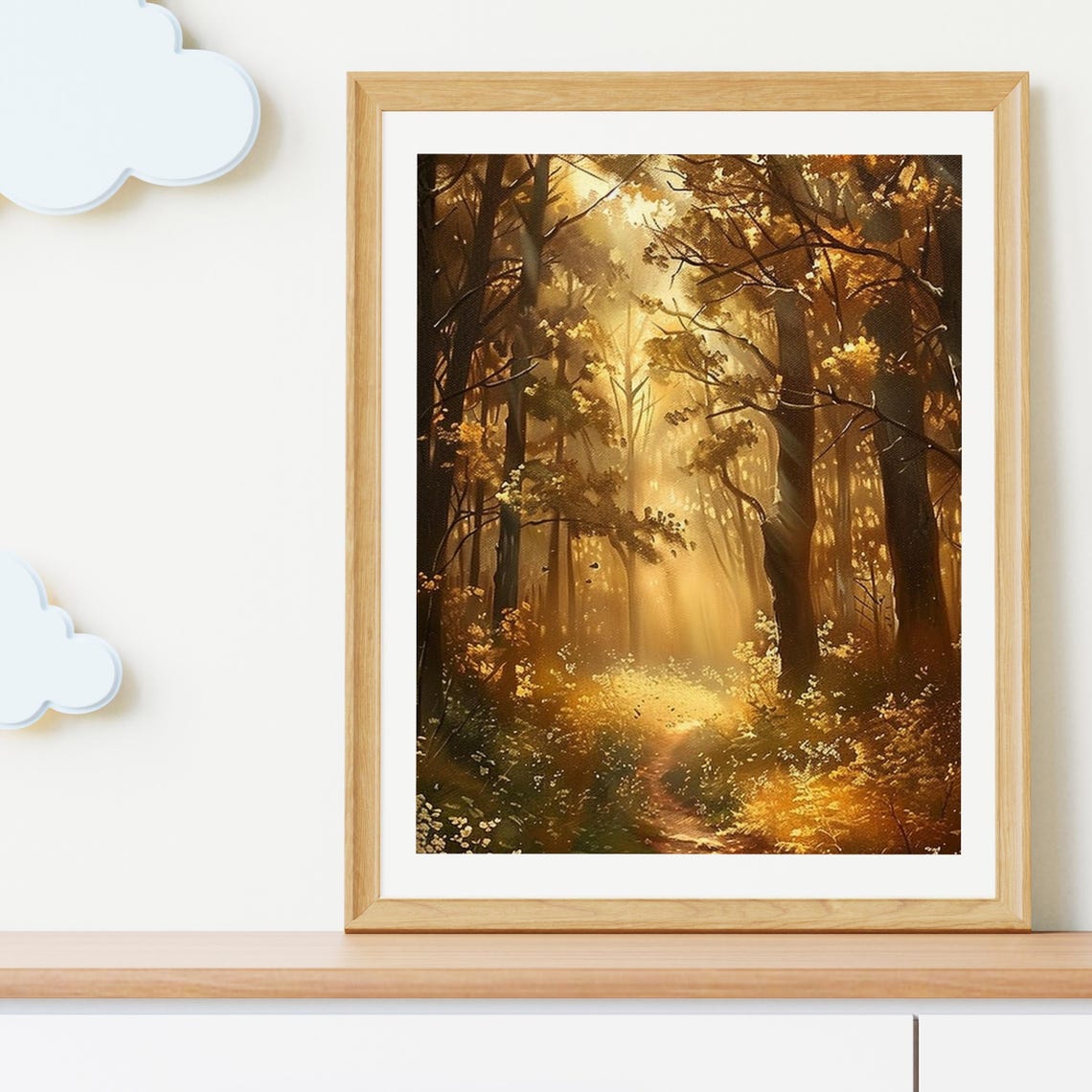 Golden Sunlit Forest Path With Sunbeams Through Autumn Trees Print - Image 5