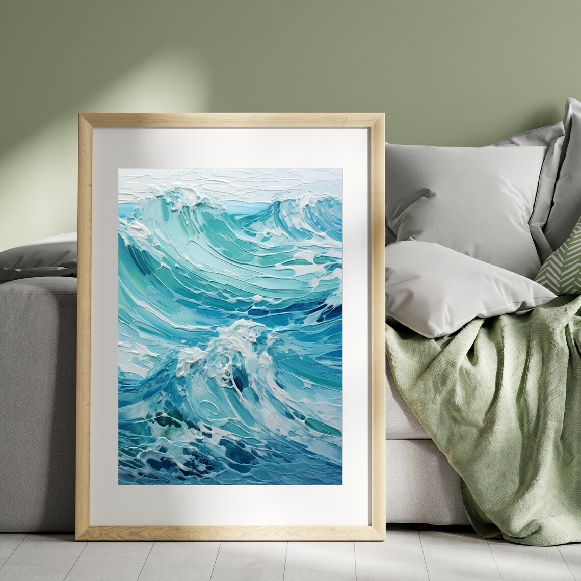 Turquoise Ocean Waves Thick Impasto Texture Coastal Seascape Art Poster - Image 6