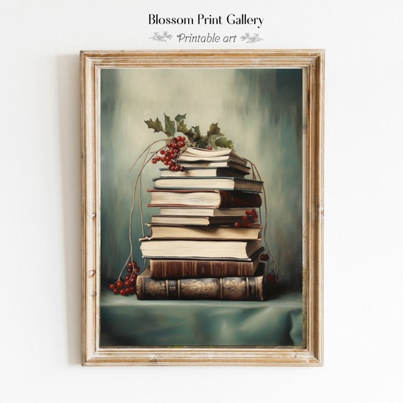 Vintage Christmas Oil Painting Christmas Decorations Print Books Wall Art Moody Decor Winter Holiday 292
