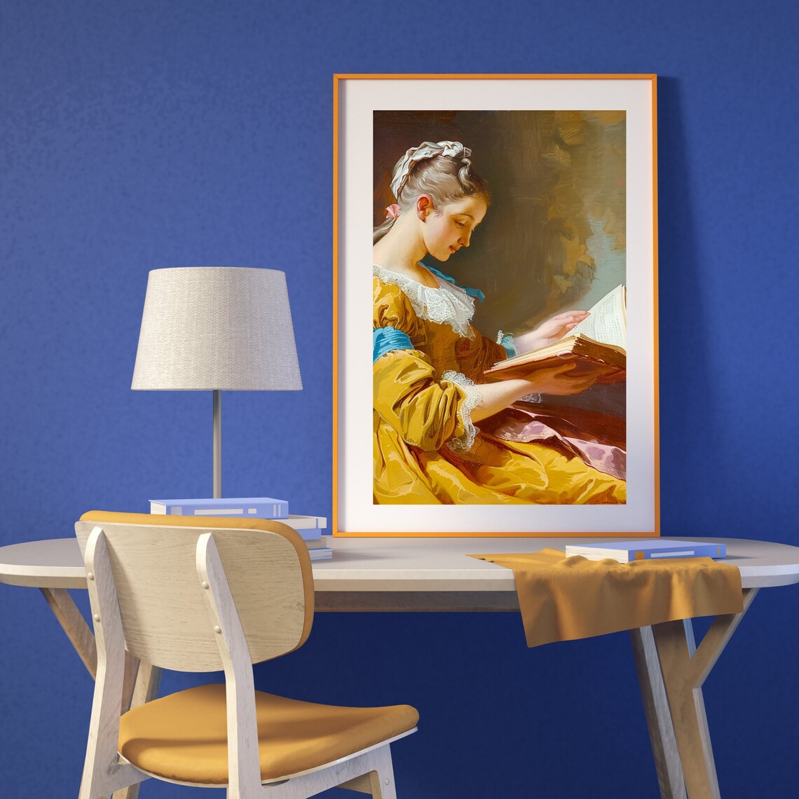 Elegant Woman Reading Book In Yellow Dress Classic Painting Poster - Image 2