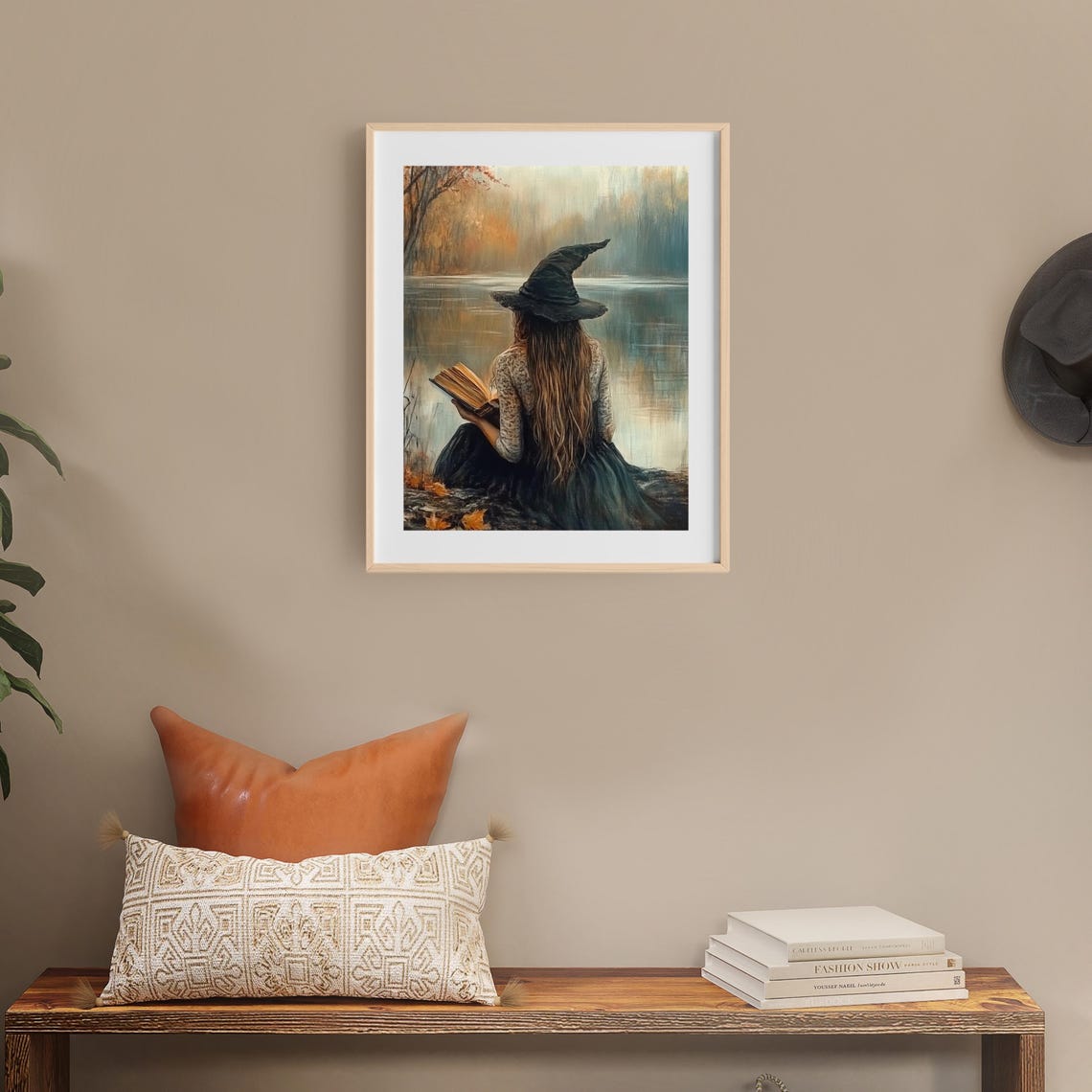 Witch Reading Her Book by Misty Autumn Lake Halloween Poster - Image 5