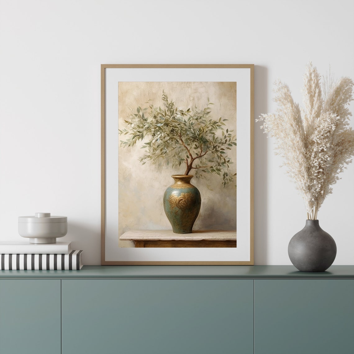Olive Branch Antique Vase Neutral Still Life Botanical Poster - Image 3
