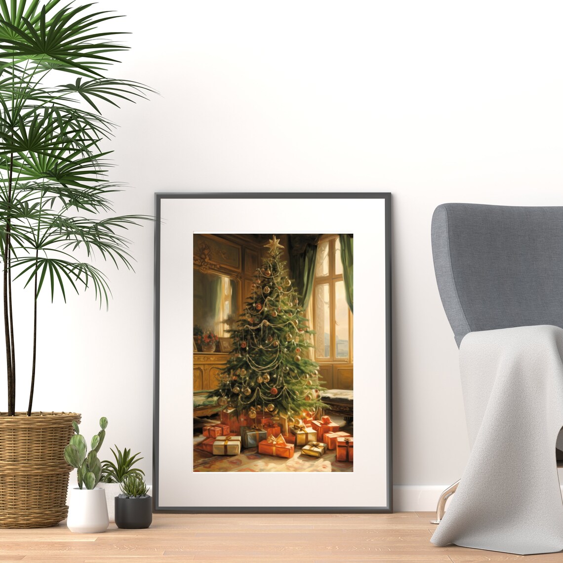Victorian Christmas Tree in Elegant Parlor Vintage Oil Painting Poster - Image 4