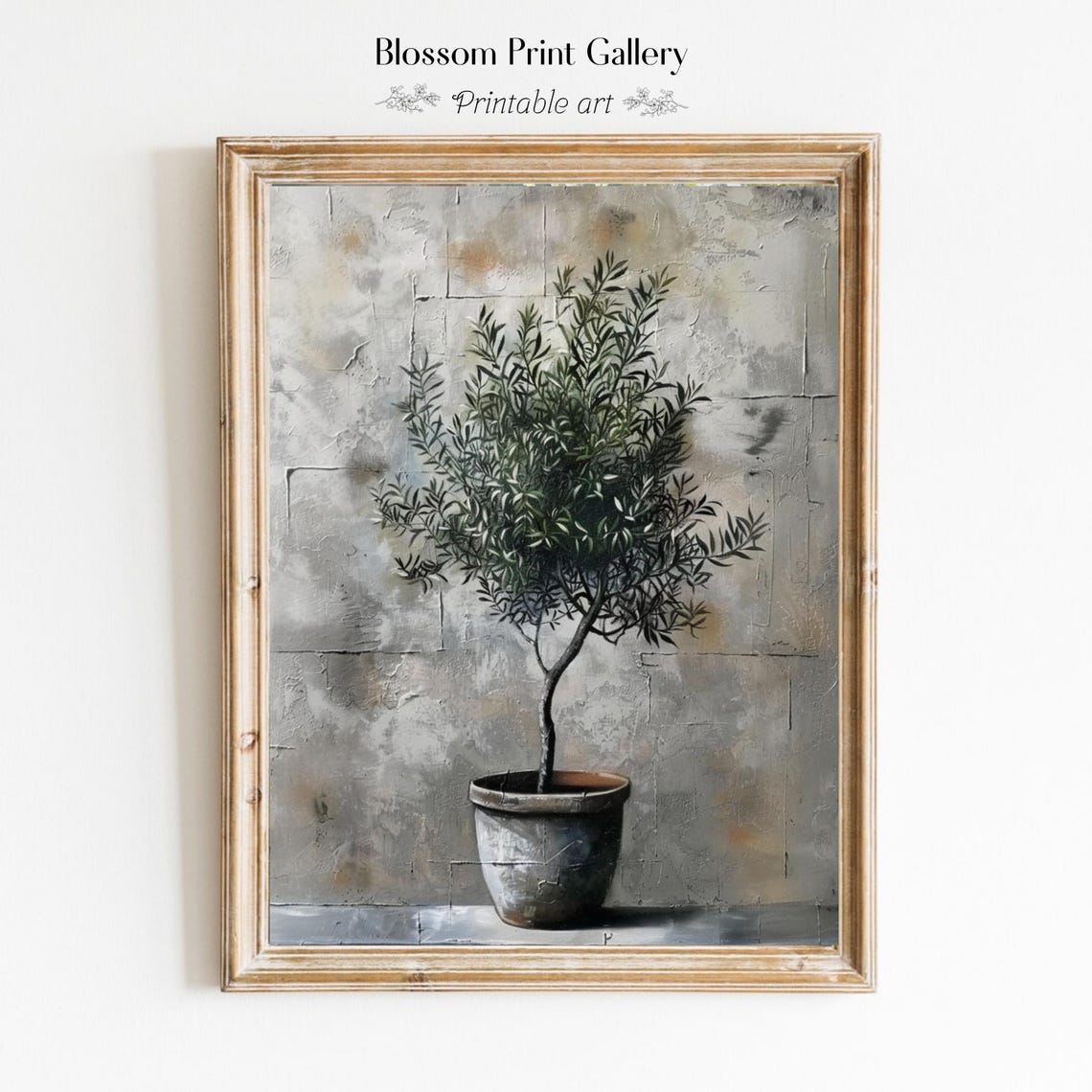 Potted Olive Tree Rustic Gray Wall Minimalist Botanical Art Poster