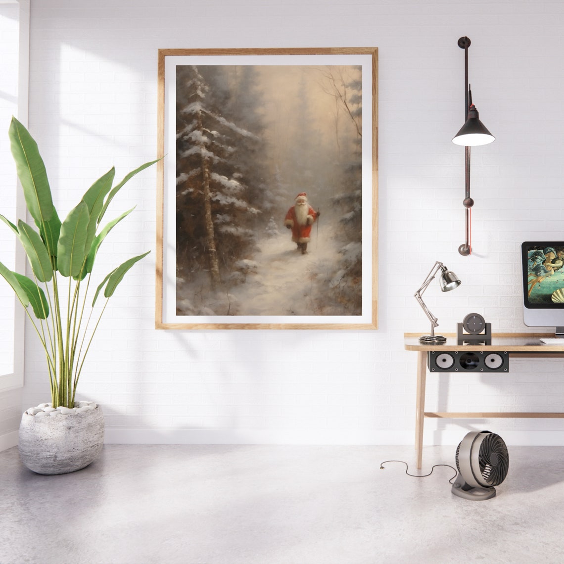 Santa Walking Through Snowy Winter Forest Vintage Christmas Poster - Image 5