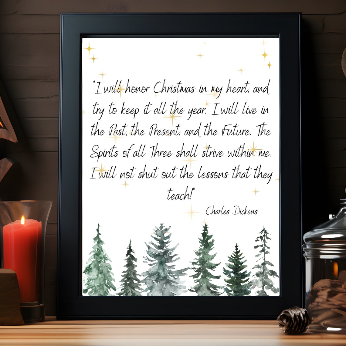 Charles Dickens Christmas Quote With Pine Trees Holiday Poster - Image 4