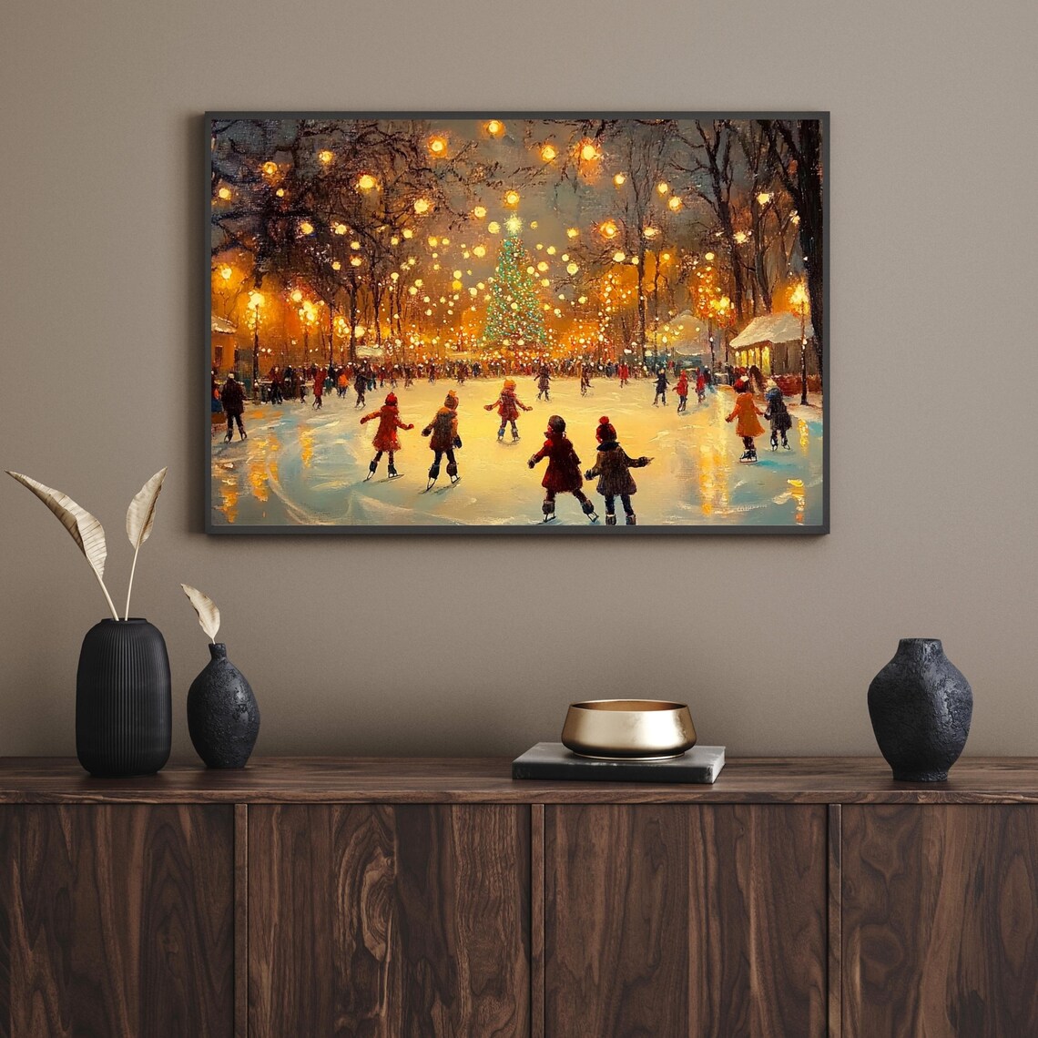 Vintage Winter Ice Skating Scene, Christmas City Art Print - Image 5