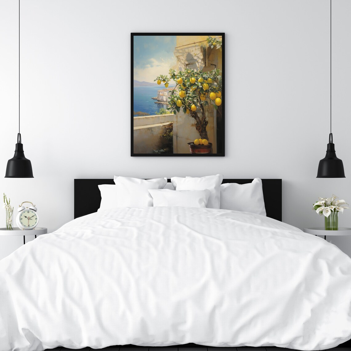 Mediterranean Lemon Tree Terrace Overlooking Sea Vintage Landscape Poster - Image 3