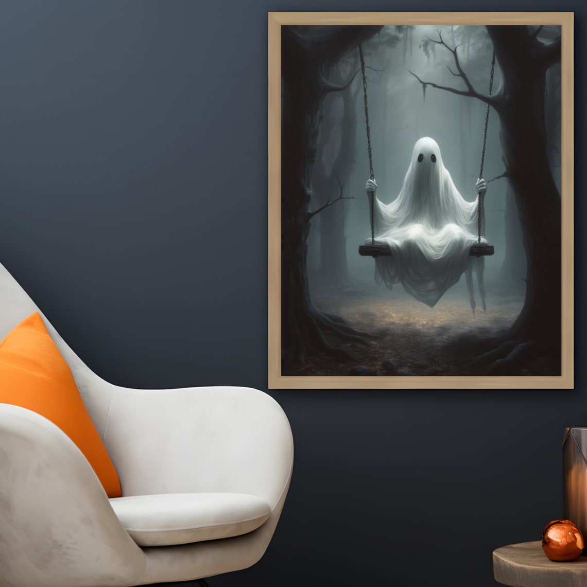 Ghost On The Swing Wall Art Spooky Vintage Gothic Cute Little Ghost Poster Special Halloween Ghost Face Decor Dark Academia Room - Image 5