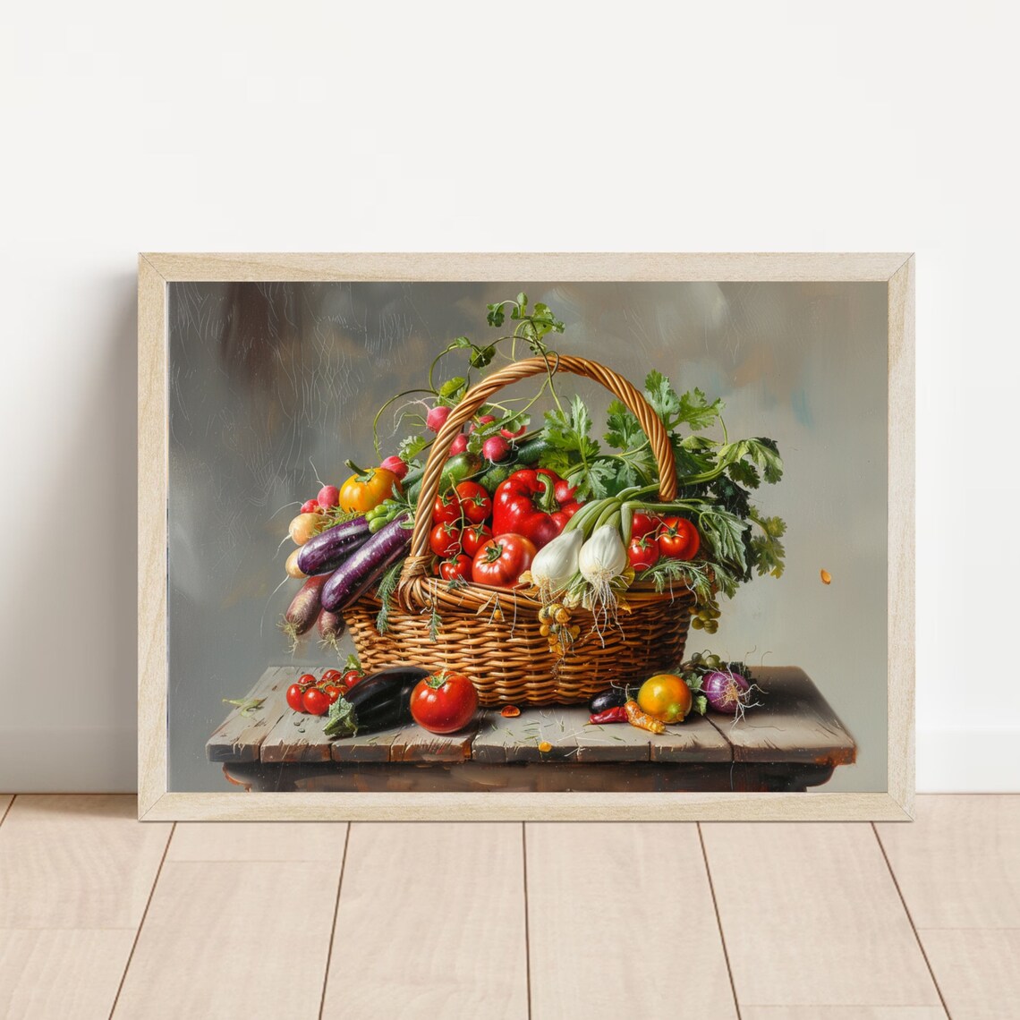 Harvest Vegetable Basket Still Life Oil Painting Kitchen Poster - Image 6