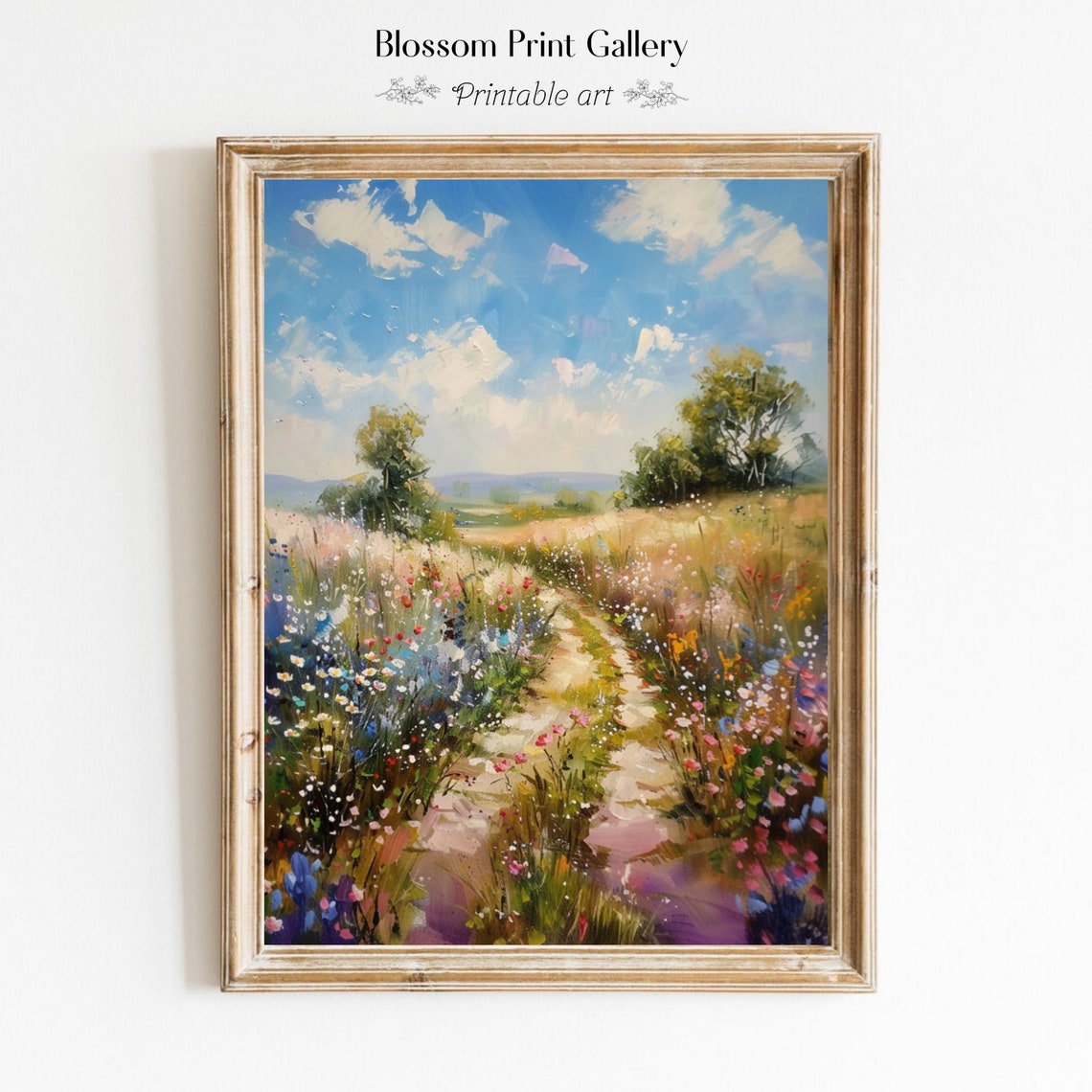 Wildflower Meadow Path Under Bright Blue Summer Sky Art Poster - Image 6