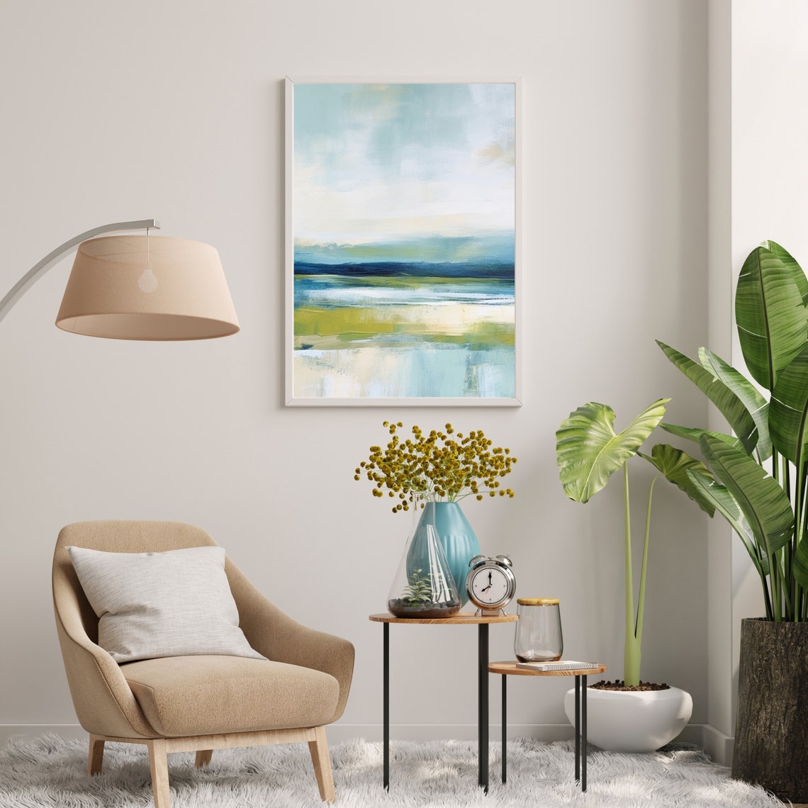 Muted Blue Abstract Seascape Horizon Coastal Oil Painting Poster - Image 4