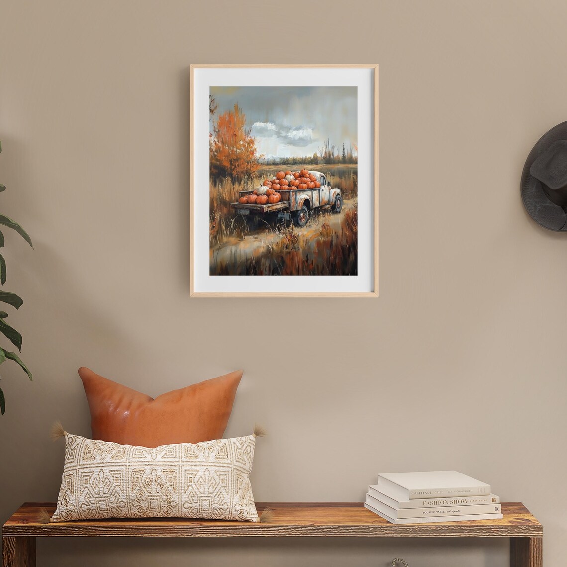 Vintage White Truck Loaded With Pumpkins Autumn Field Fall Decor Poster - Image 6