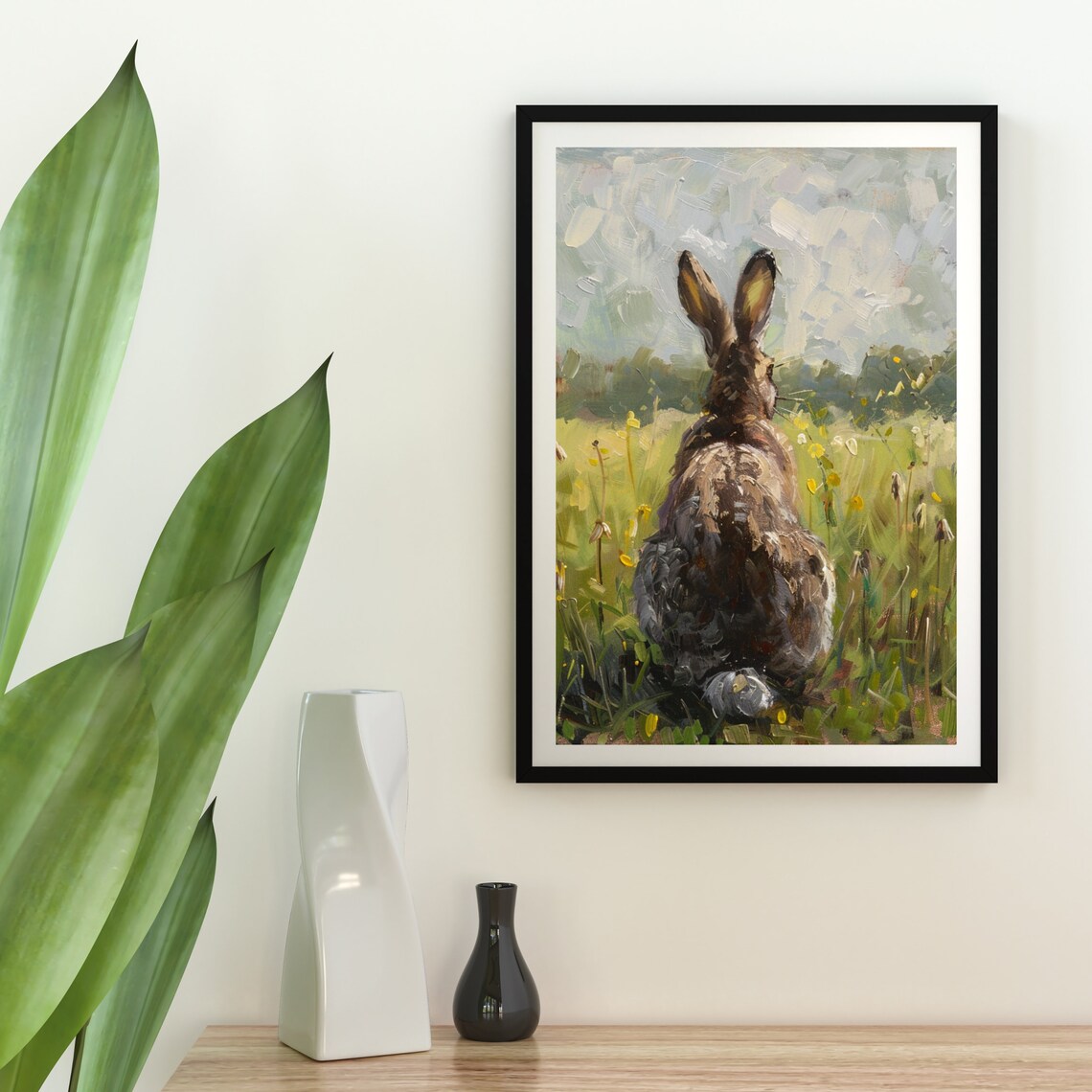 Rabbit In Wildflower Meadow Impressionist Bunny Painting Poster - Image 2