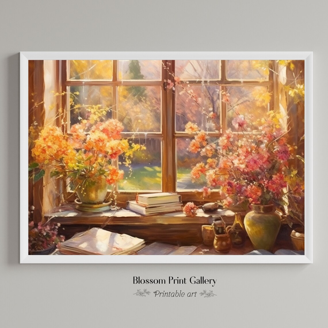 Autumn Window Sill Flowers Books Warm Fall Still Life Cozy Reading Poster - Image 4