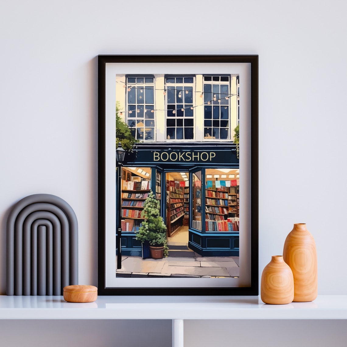 Charming Blue Bookshop Storefront Illustration Book Lover Poster - Image 6