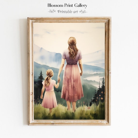 Mother Daughter Watercolor Paint Nursery Decor Mommy And Me Wall Art Mothers Day Print Rustic Mother Daughter 341