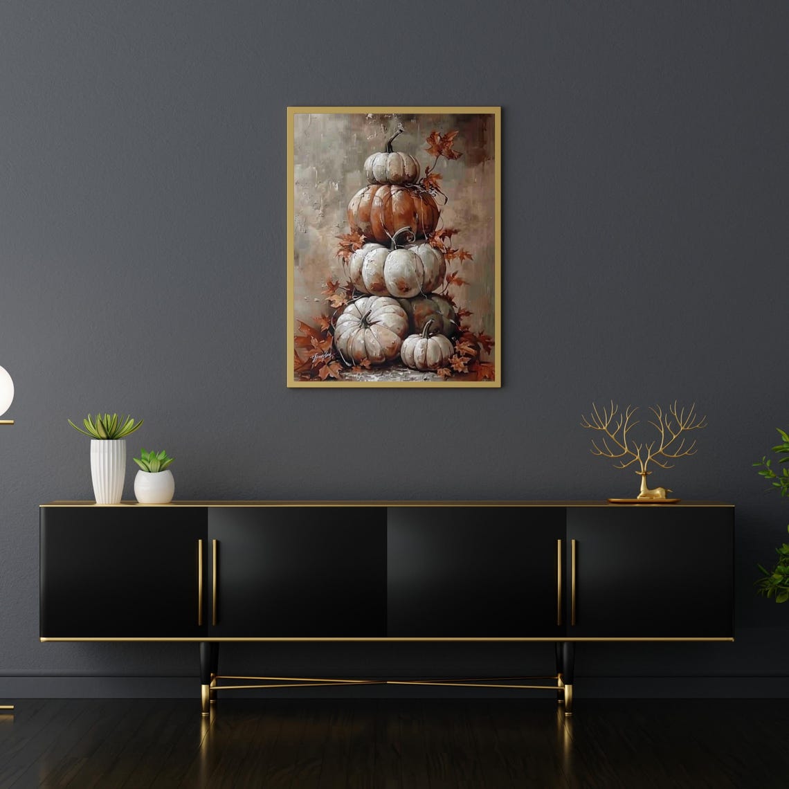 Stacked White Pumpkins Fall Harvest Still Life Oil Painting Poster - Image 6
