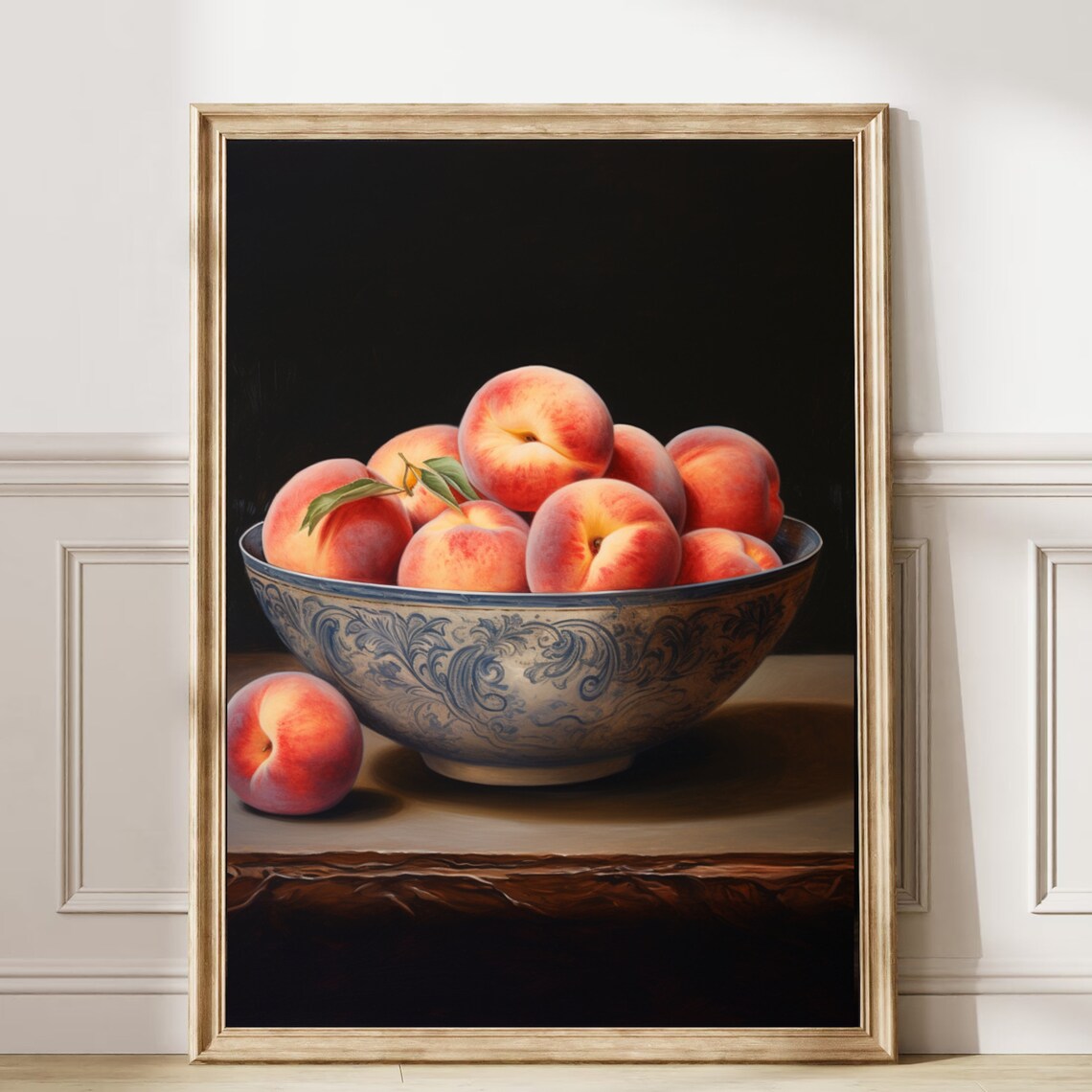 Bowl of Ripe Peaches in a Porcelain Bowl Classic Still Life Wall Art - Image 6