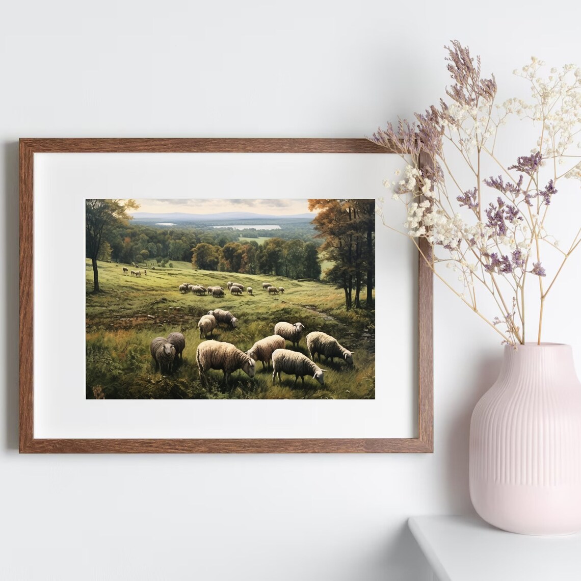 Sheep Vintage Neutral Landscape Art Print, Farmhouse - Image 6