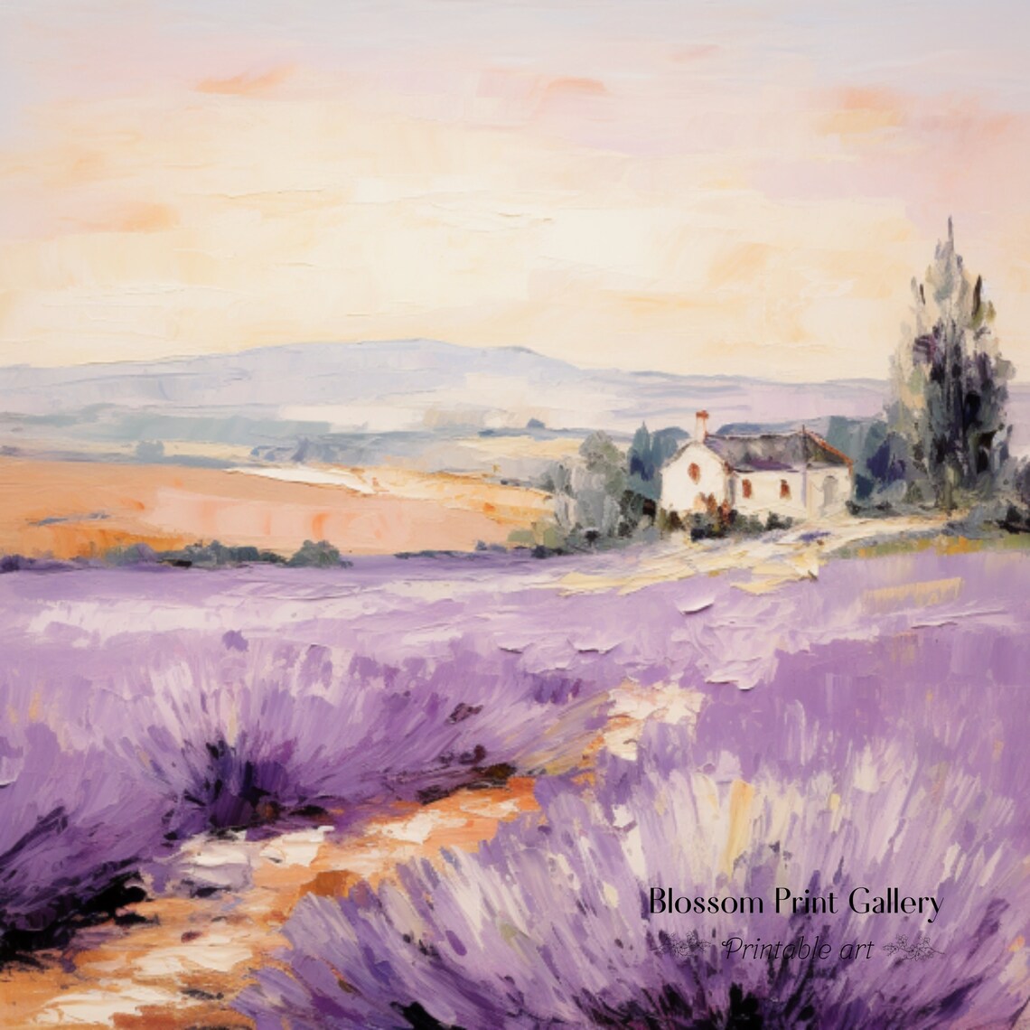 Lavender Field Farmhouse Sunset Purple Floral Landscape Poster - Image 3