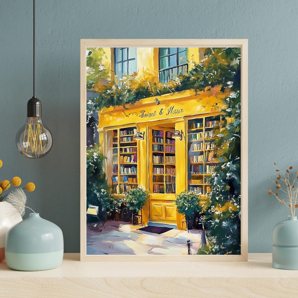 Sunny Yellow Bookstore Storefront Impressionist Book Art Poster - Image 2