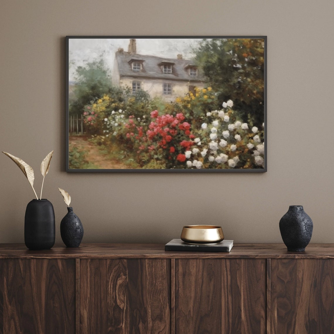 English Cottage Painting Rustic Cottage Garden Oil Painting Farmhouse Print Cottagecore Decor Wildflower Wall Art 593 - Image 2