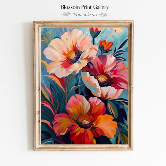 Abstract Floral Painting Colorful Flower Print Wall Art Maximalist Design Bold Colors Botanical Wall Art 963
