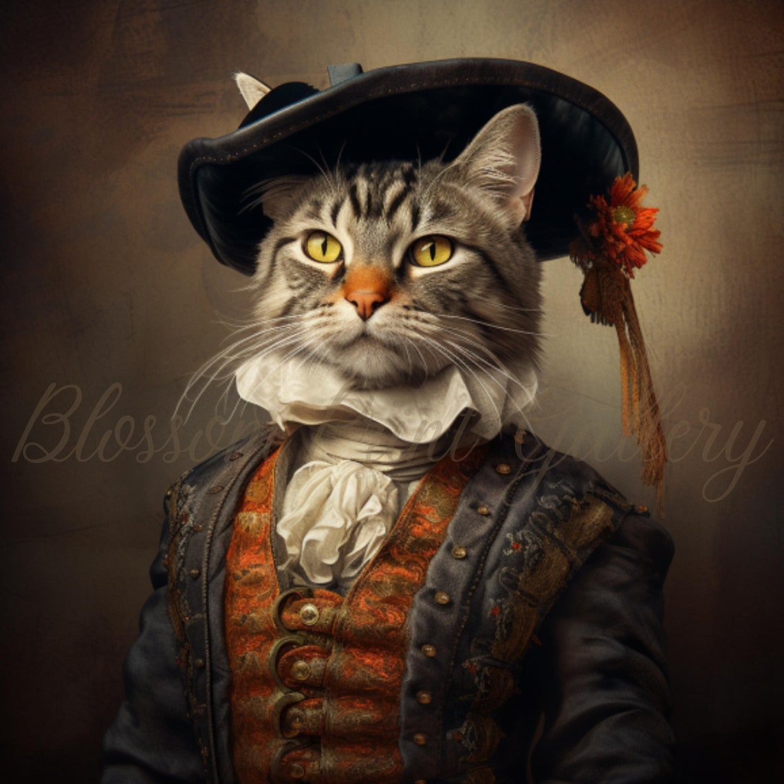 Royal Cat Portrait Renaissance Costume Tabby Nobleman Funny Art Poster - Image 3