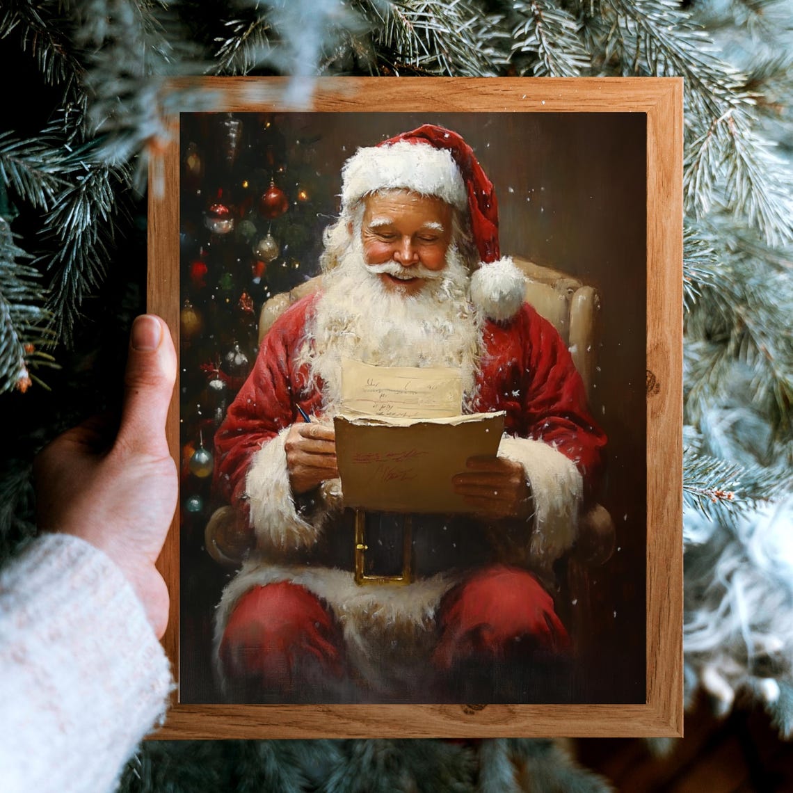 Vintage Christmas Wall Art Santa Reading Book Winter Holiday Art Christmas Oil Painting Cottagecore Decor Santa Claus Print 760 - Image 4