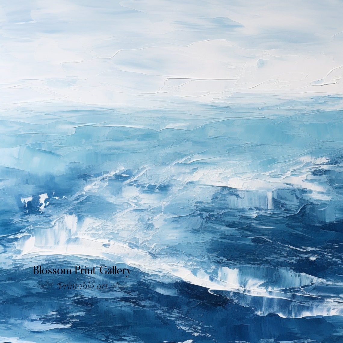Abstract Blue Ocean Waves Textured Impasto Coastal Painting Poster - Image 3