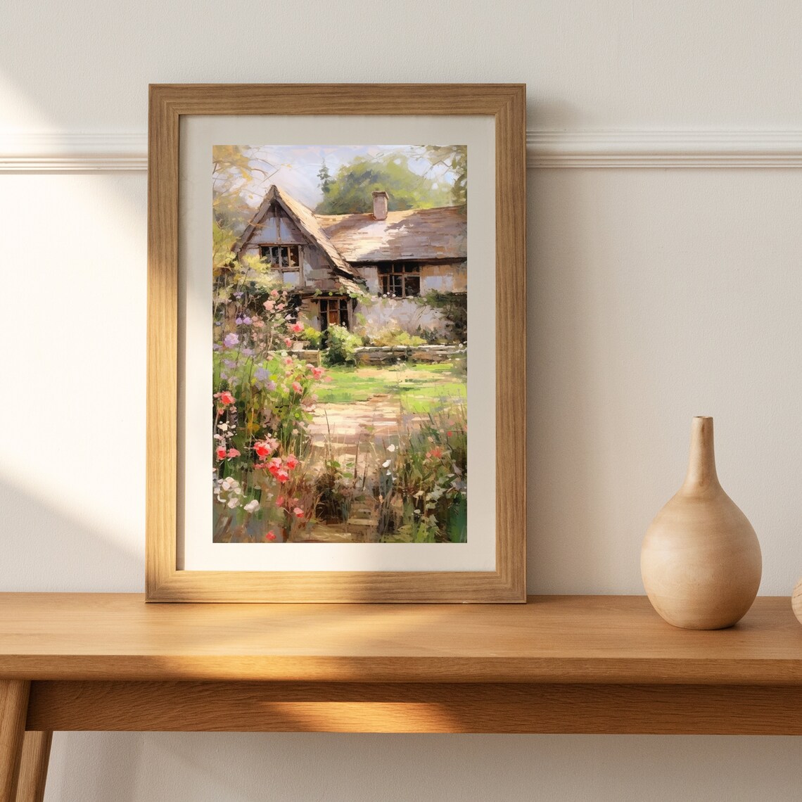 Rustic Thatched Cottage With Wildflower Garden Sunny Summer Landscape Poster - Image 3