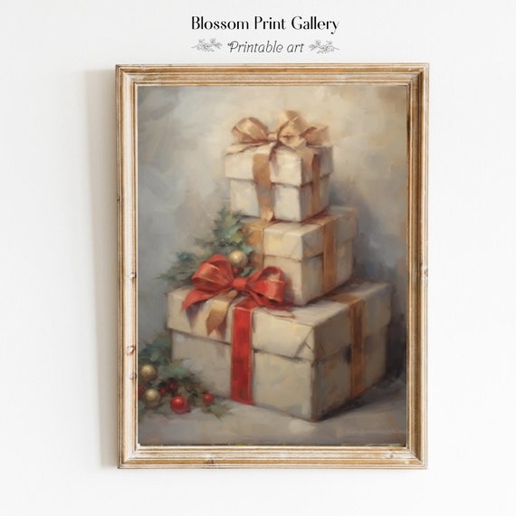 Gift Stack Christmas Decor Christmas Wall Art Vintage Christmas Decoration Moody Winter Wall Cottagecore Decor 246