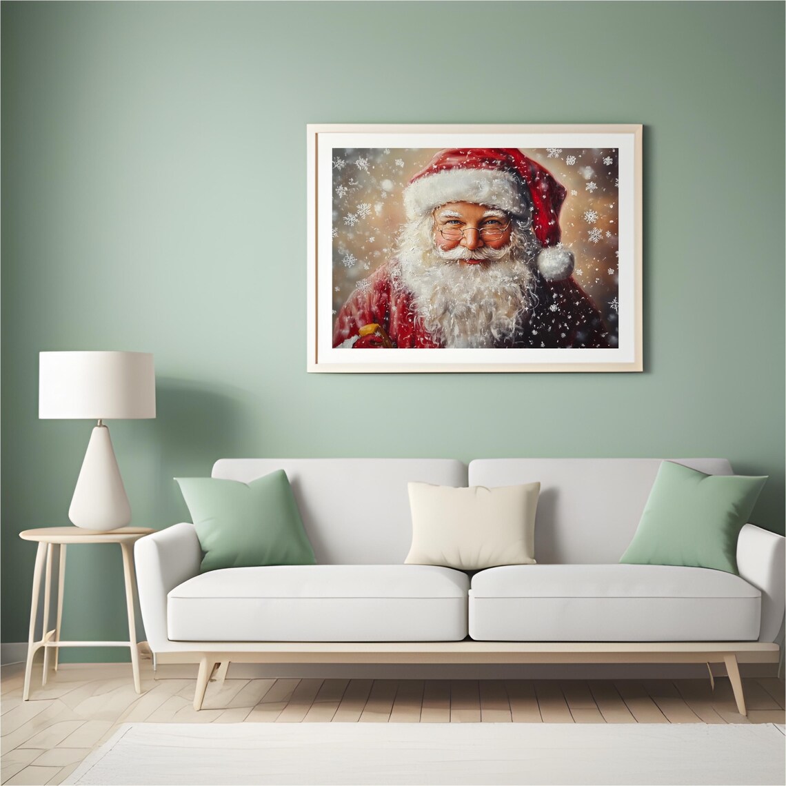 Vintage Santa Claus Portrait With Snowflakes Red Suit Christmas Poster - Image 6