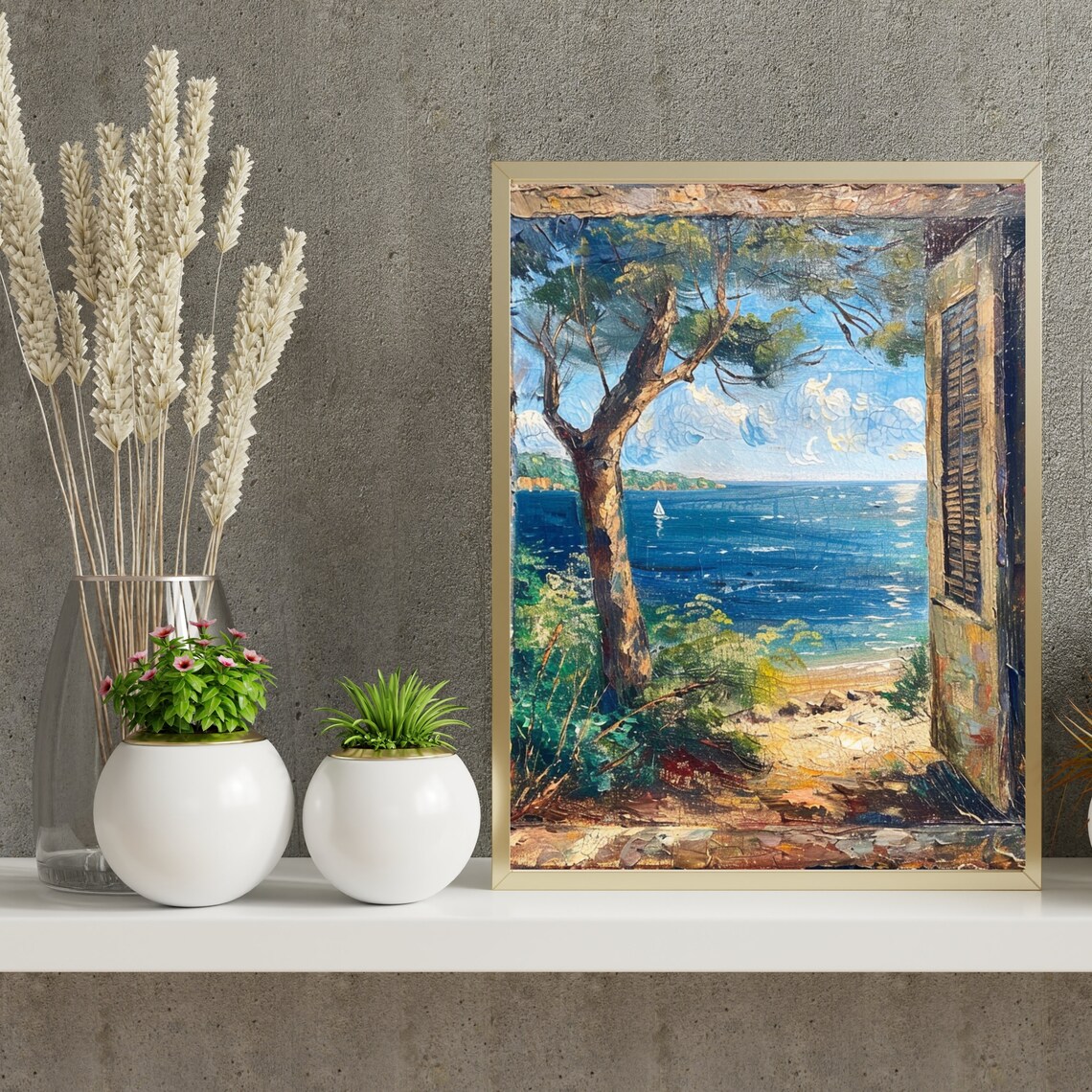 Mediterranean Sea View Through Old Doorway Coastal Vintage Seascape Poster - Image 4