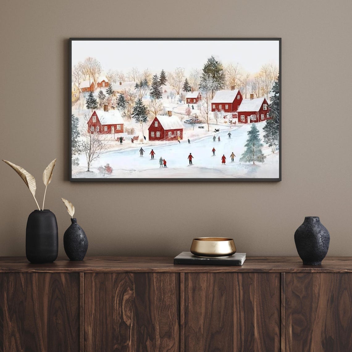 Christmas Town Wall Art Snowy Winter Village Print Cozy Winter Holiday Scene Festive Vintage Farmhouse Christmas Painting 798 - Image 2