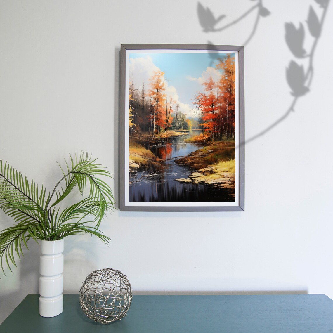 Autumn River Through Fiery Orange Forest Vintage Landscape Painting Poster - Image 4