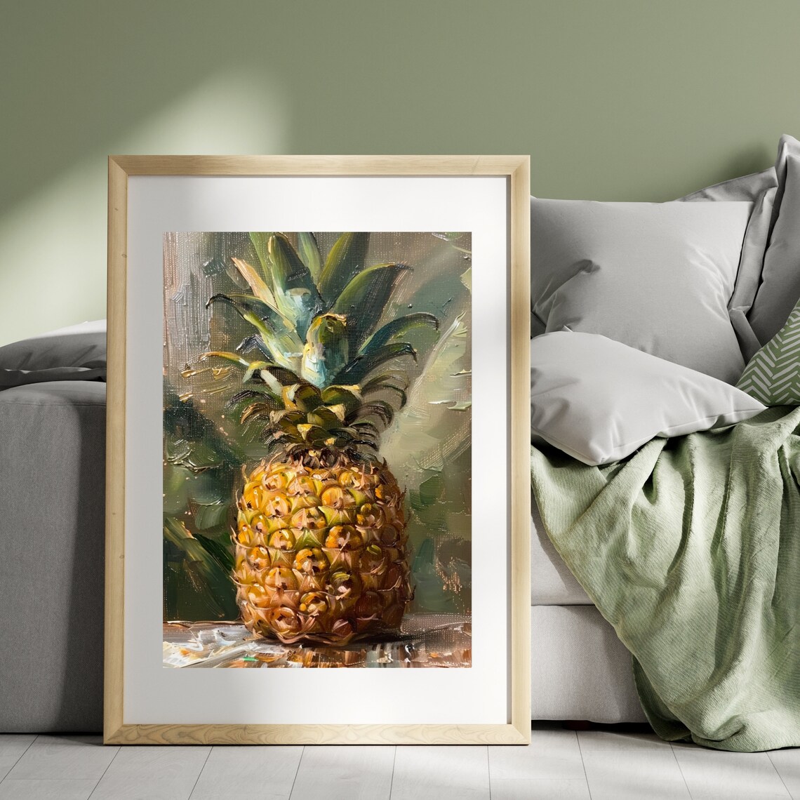 Moody Pineapple Painting, Vintage Fruit Still Life - Image 2