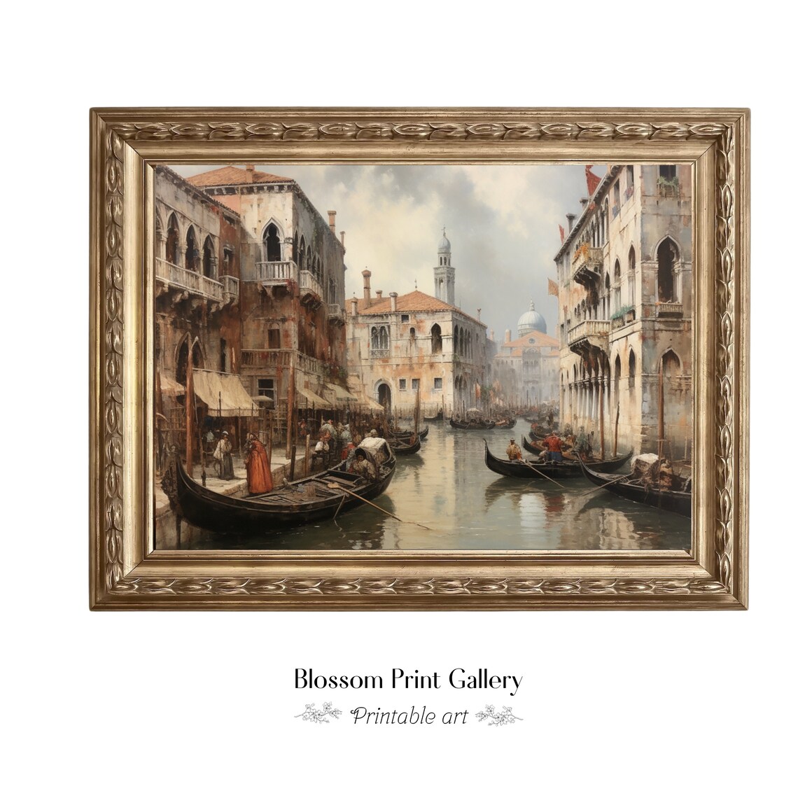 Venice Canal Painting Antique Landscape Wall Art Canal Print Italy Paint Vintage Neutral Italy Wall Art Living Room Decor 417